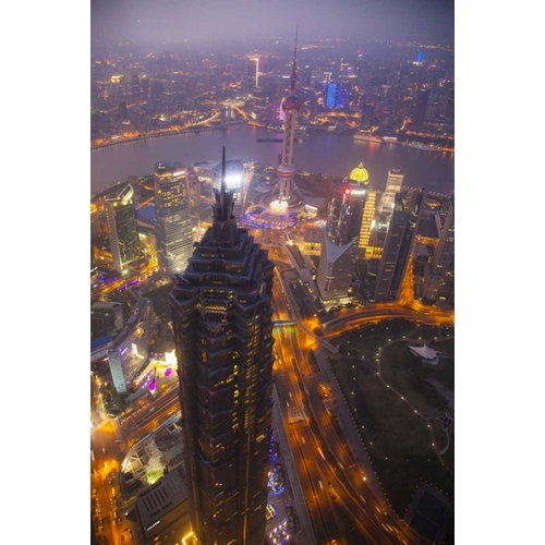 China, Shanghai Downtown buildings at night